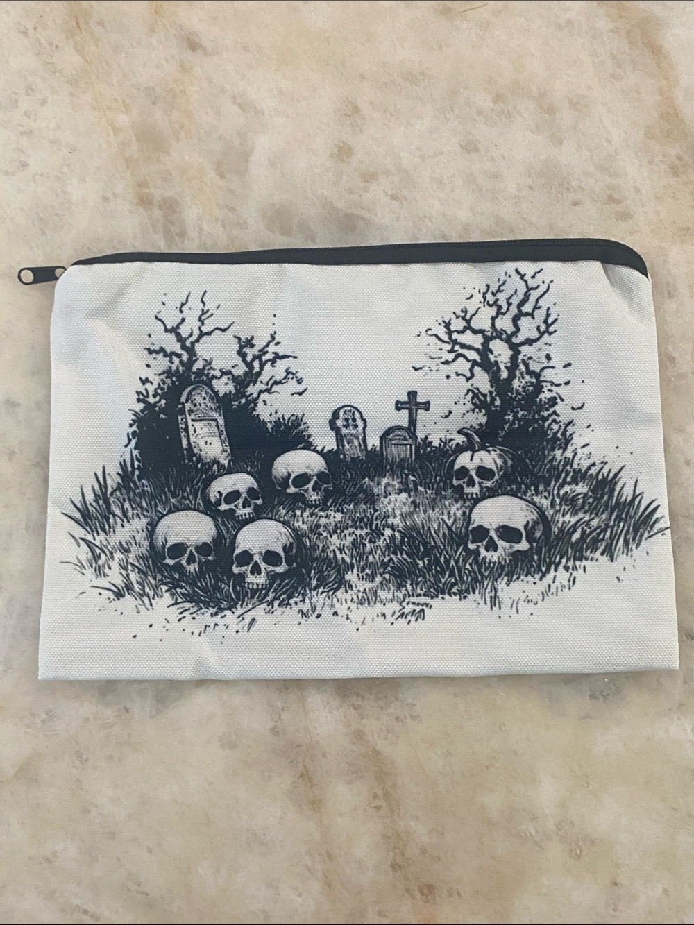 White Skull Graveyard Zip Pouch